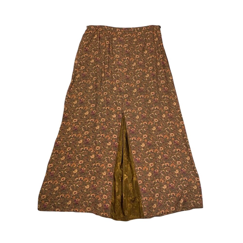 Vintage April Cornell Asian Floral Maxi Skirt Women's XL Tan Cottagecore Prairie